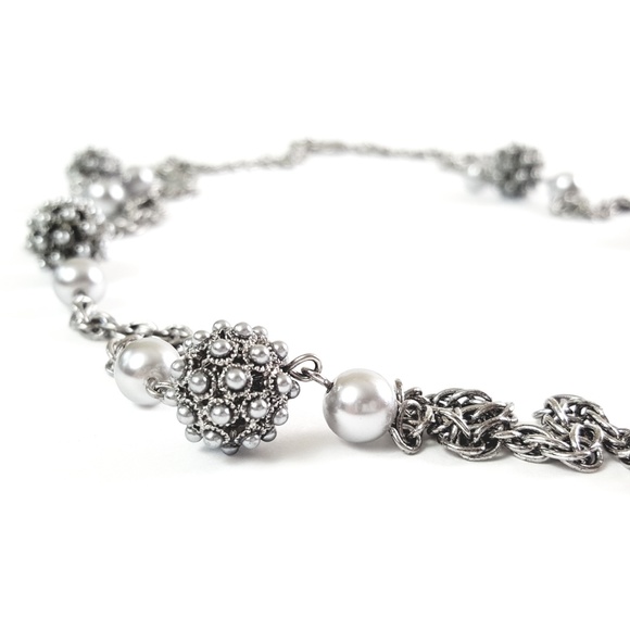 Silver and White Pearl Statement Necklace, NWOT - Picture 2 of 8